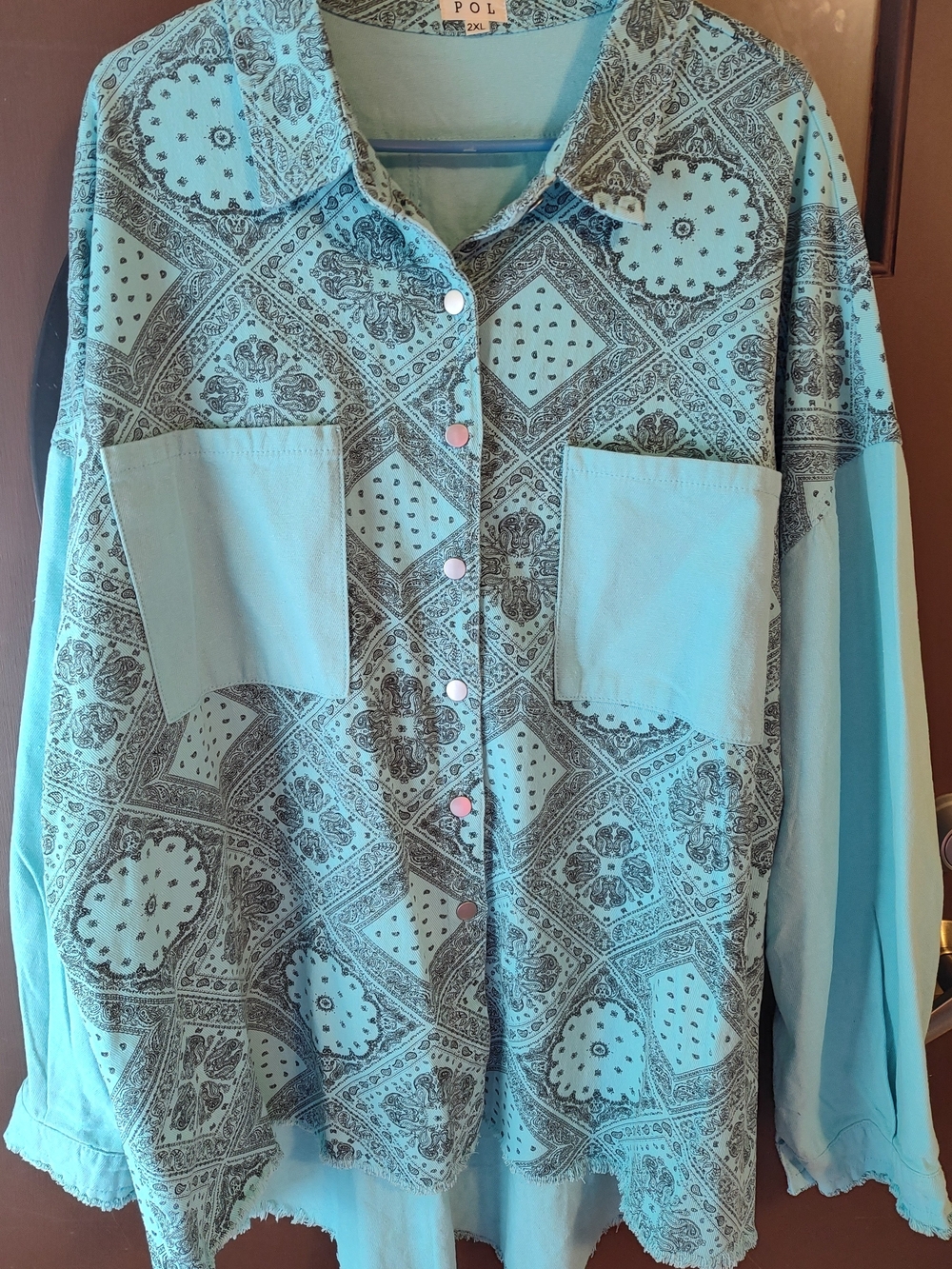 POL Teal Bandana-Print Button-Up Lightweight Jacket/Shirt Size 2X 100% Cotton